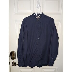 Michael Kors Navy Blue Purple Honeycomb Dot Long Sleeve Mens Cotton Shirt L EUC
